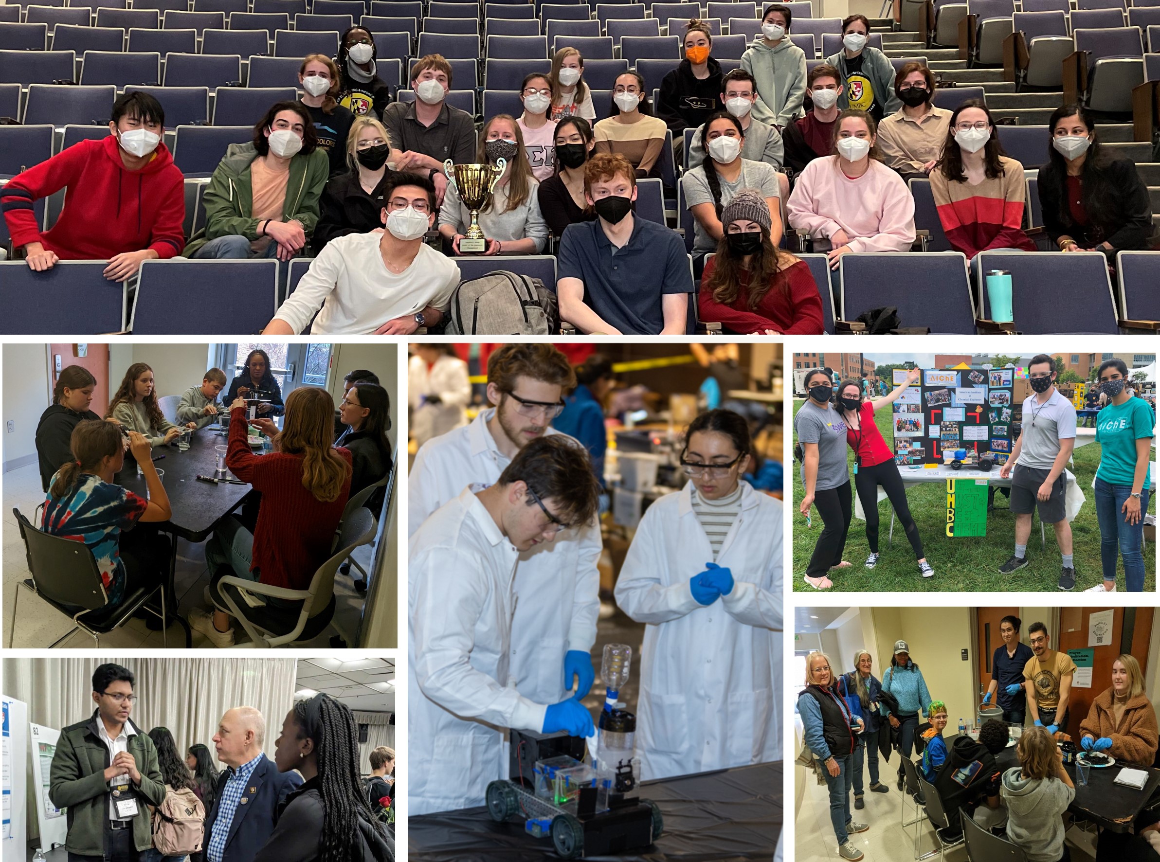Photos of UMBC AIChE student members participating in various organization activities
