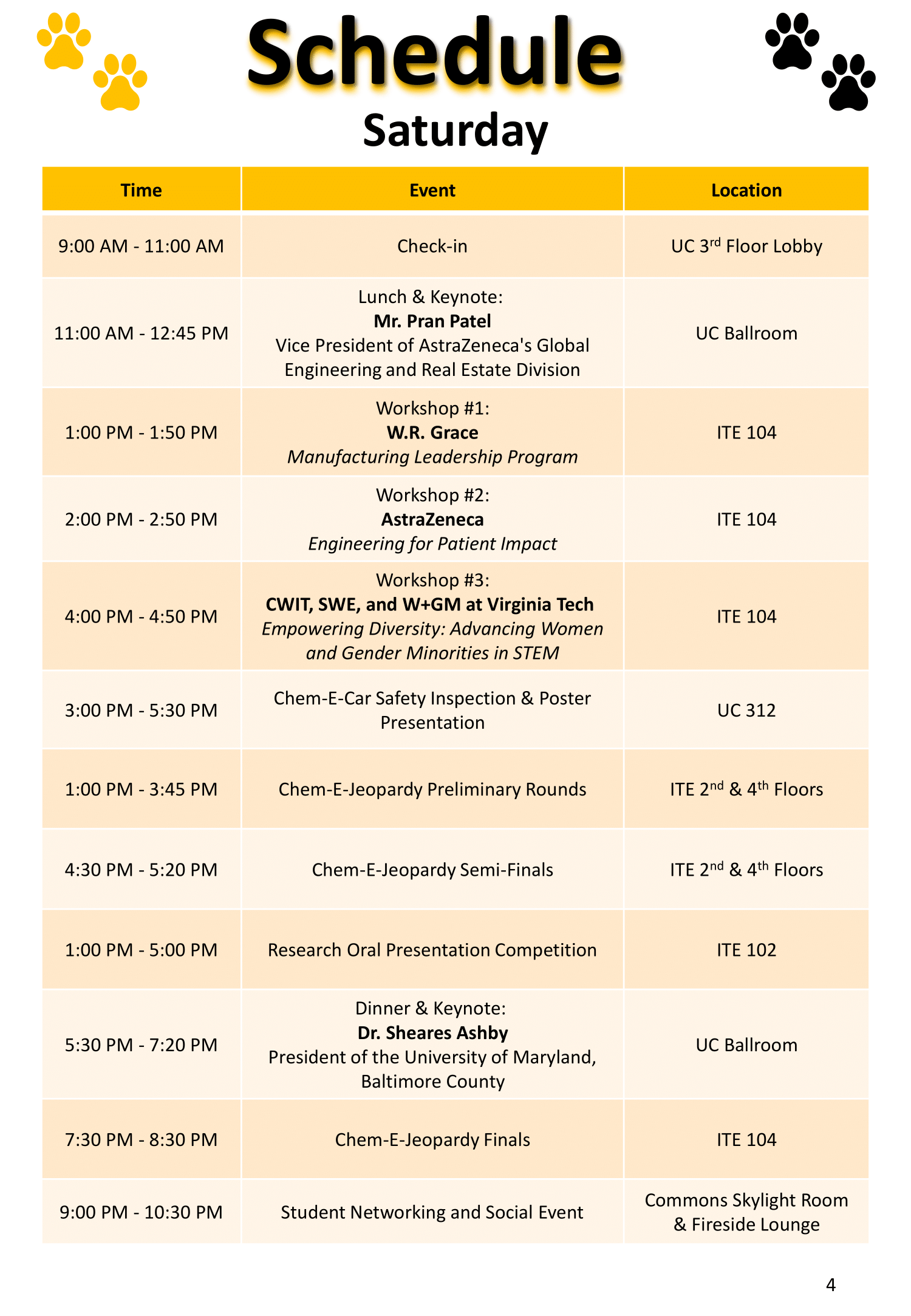 Schedule of Events AIChE 2024 MidAtlantic Student Conference UMBC