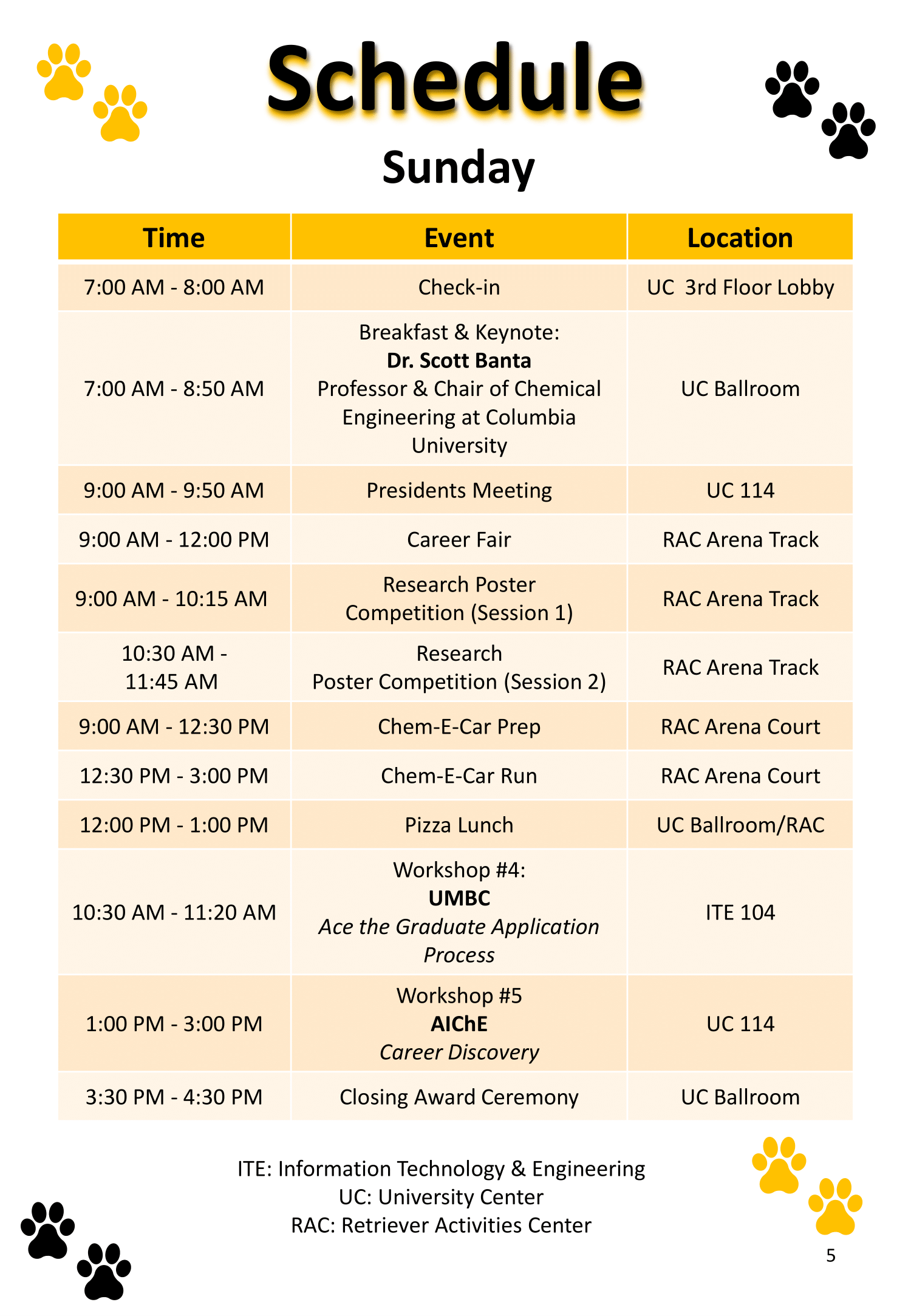 Schedule of Events AIChE 2024 MidAtlantic Student Conference UMBC